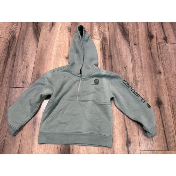 Carhartt Kids Green Zip-Up Hoodie Size 4T With Logo Print On Sleeve & Chest - Picture 1 of 3